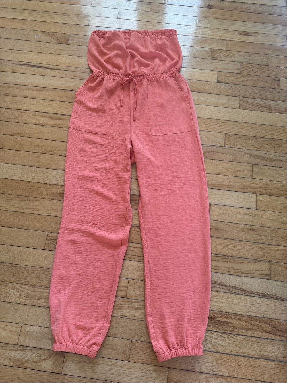 Strapless Coral Jumpsuit with Elastic Waist Size M